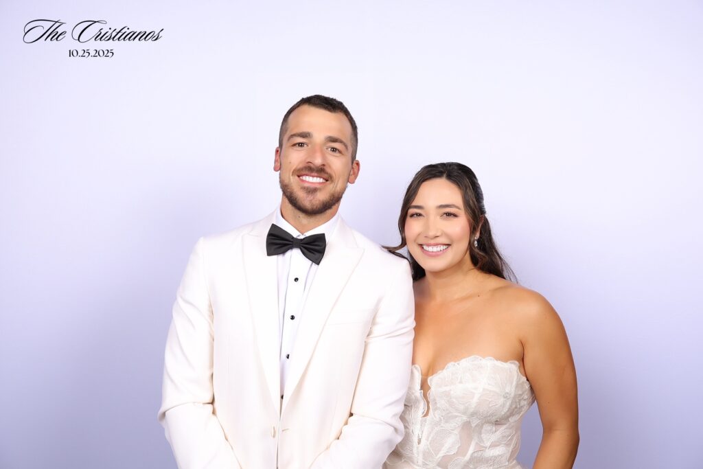 Elegant glam portrait of bride and groom at a wedding