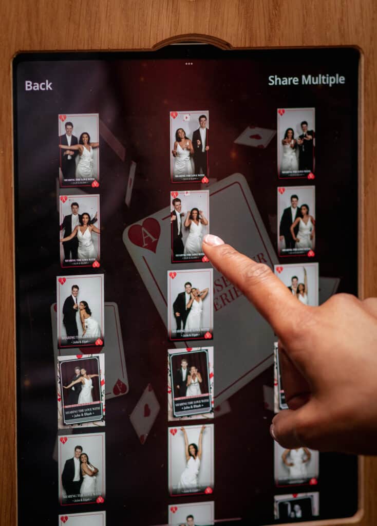 Guests celebrating a wedding with an Ace of Hearts theme, capturing joyful moments.