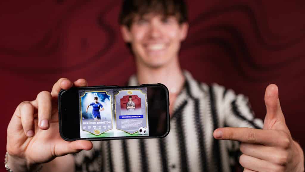 Branded trading card design for corporate and party photo booth experiences.