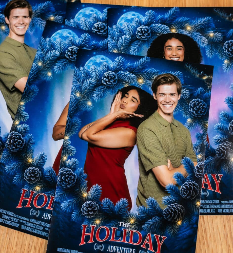 Attendees capturing holiday memories at a Christmas and holiday-themed event.
