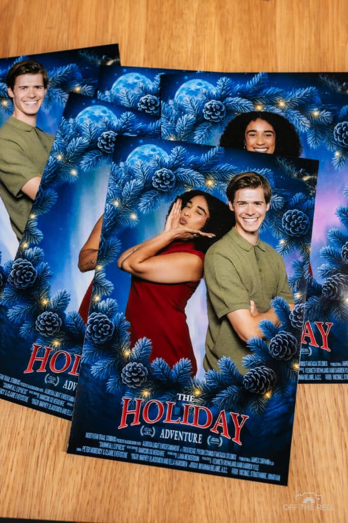 Guests enjoying a festive Christmas and holiday-themed event with interactive photo experiences.