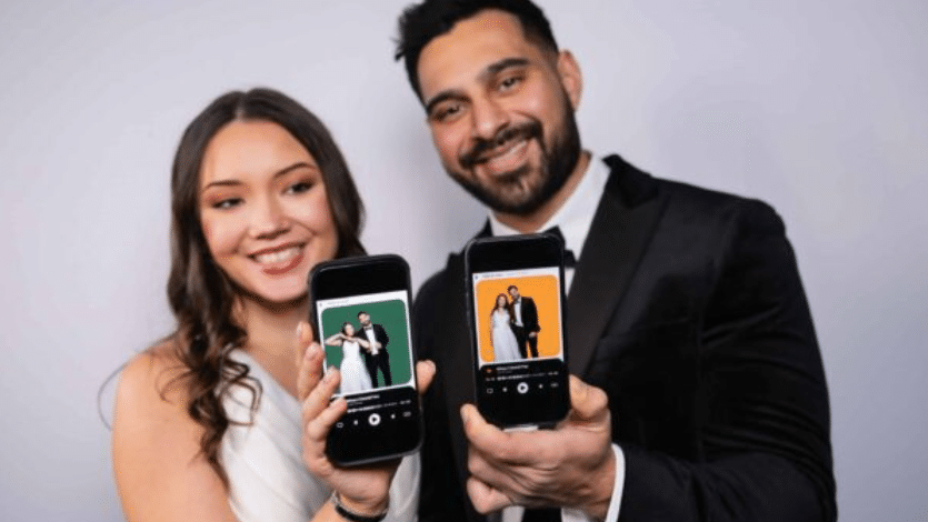 Guests enjoying a Musicgram event with interactive photo and music-themed activities.