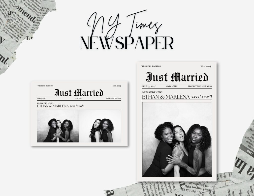 A newspaper-style booth design for unique event photo experiences.
