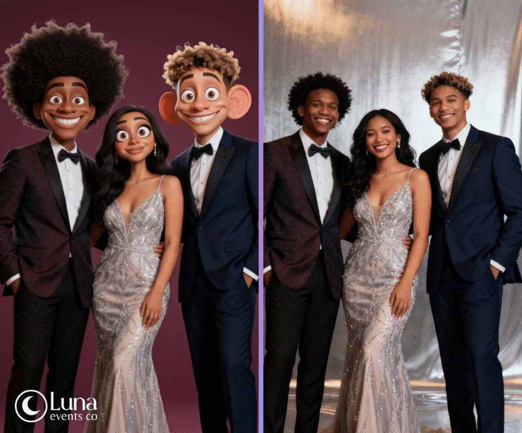 Prom group transformed into animated caricatures with AI Photo Booth