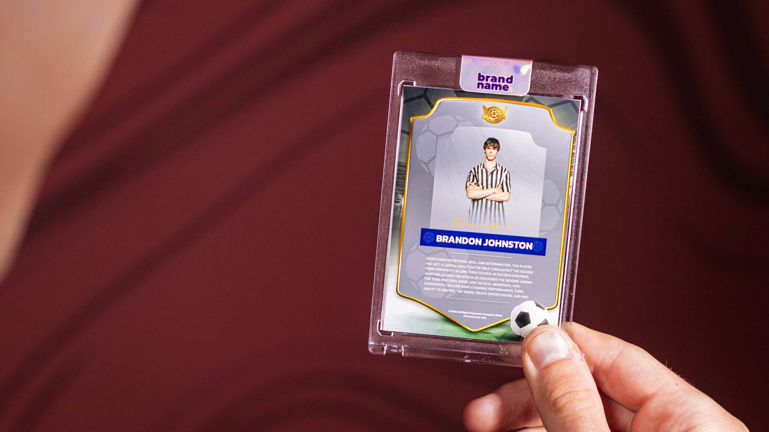 Corporate and party event photo featuring a custom trading card design.