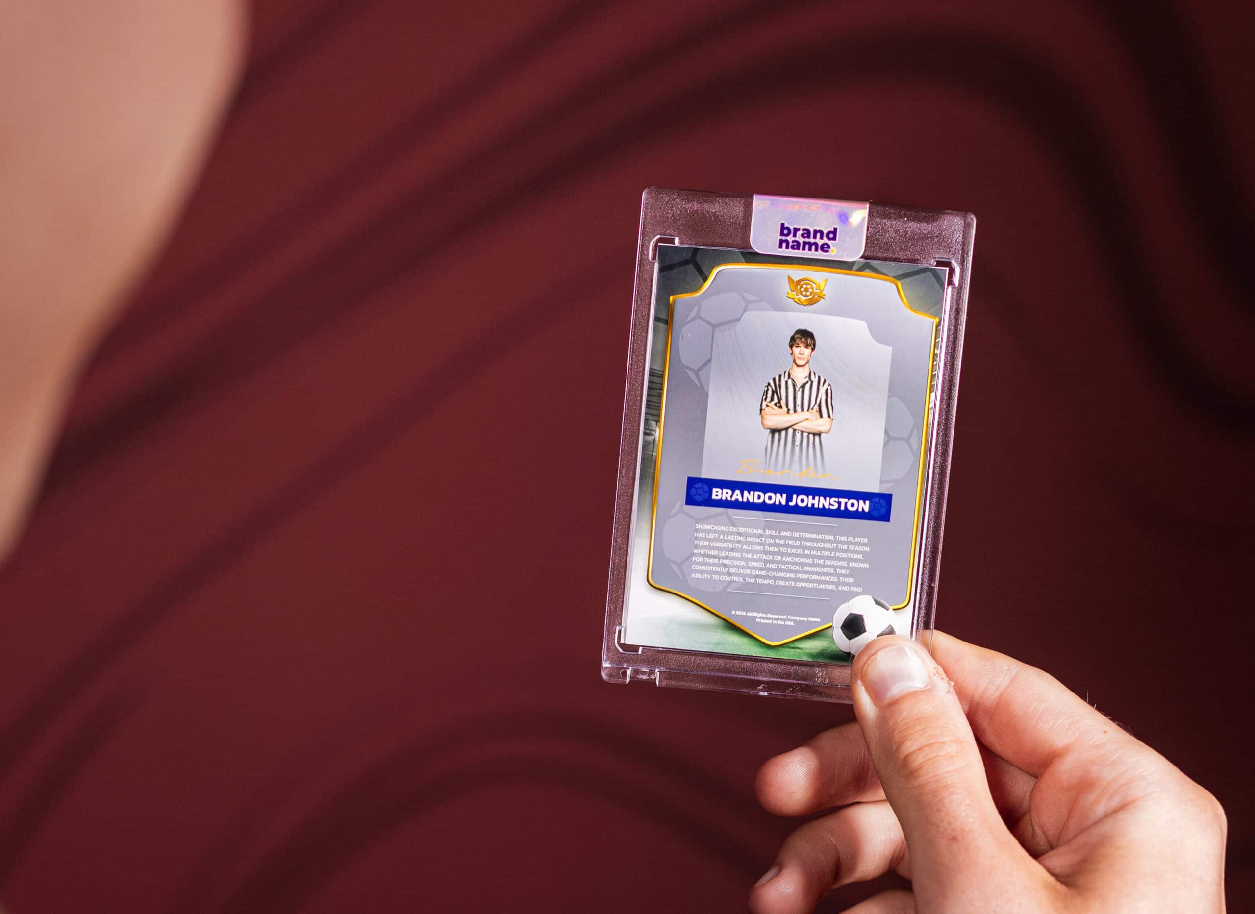 Corporate and party event photo featuring a custom trading card design.